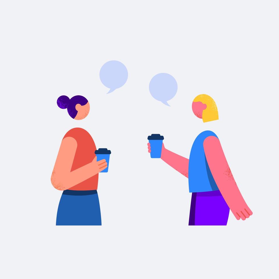 Two young friends talking outside in flat design vector