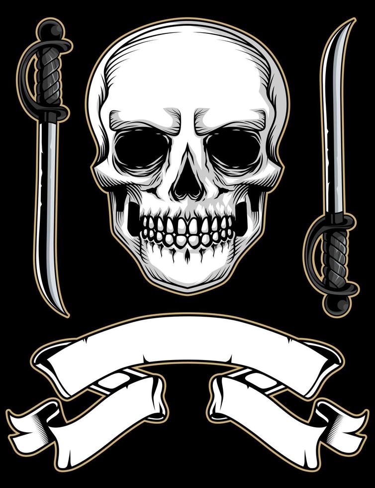 Premium skull with vintage banner vector illustration