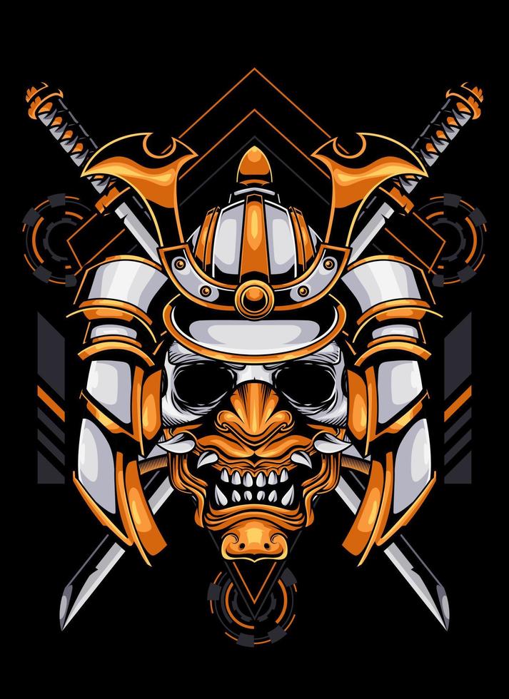 Samurai skull illustration design with katana and futuristic style vector