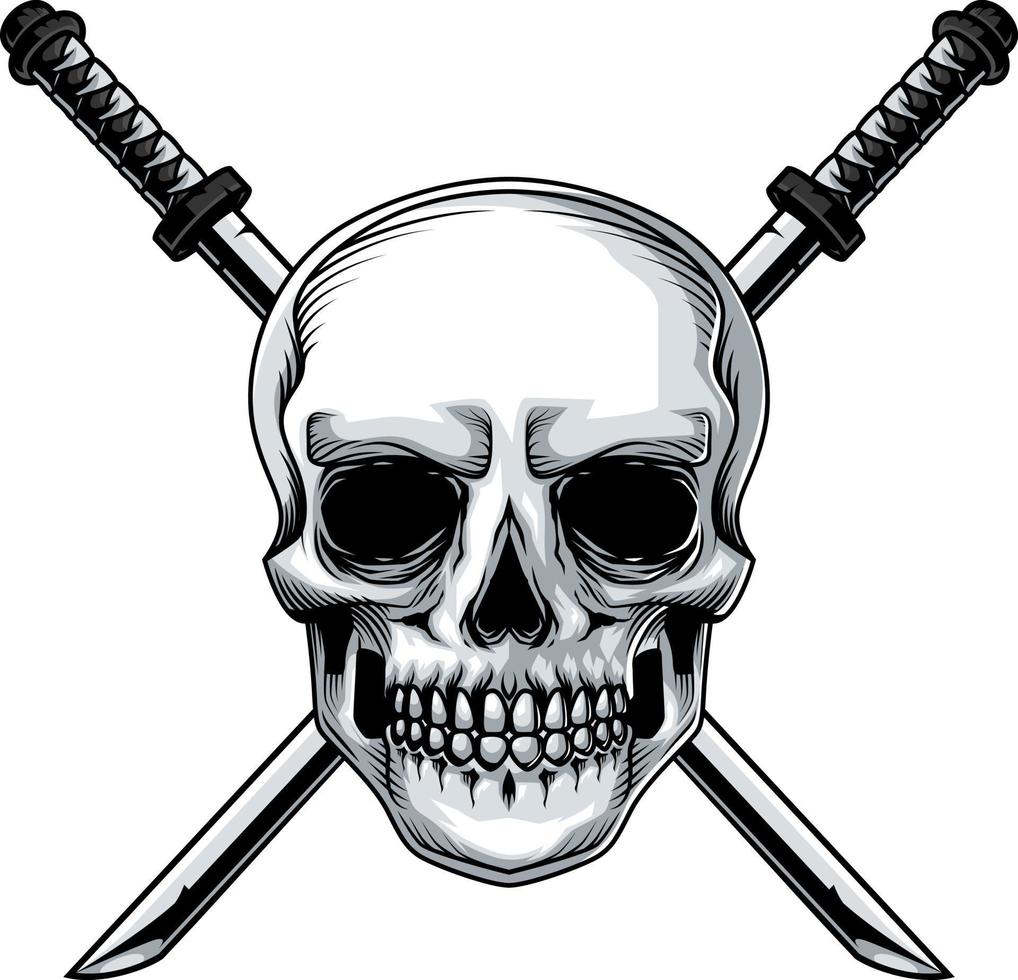 Premium skull vector stock illustration with crossed sword in white background