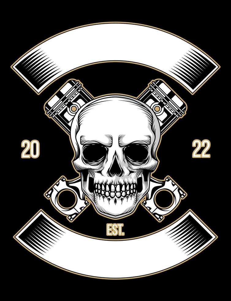 Premium skull with vintage banner and crossed piston vector illustration