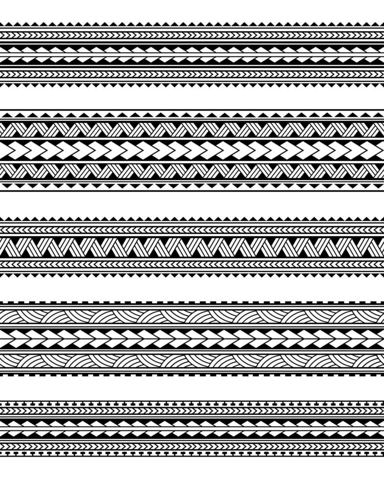 Set of maori polynesian tattoo bracelets border. Tribal sleeve seamless pattern vector. vector