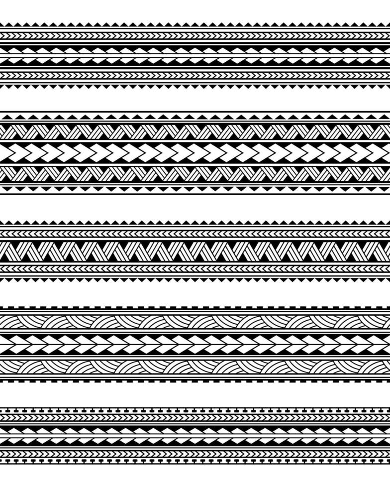 Set of maori polynesian tattoo bracelets border. Tribal sleeve seamless pattern vector. vector