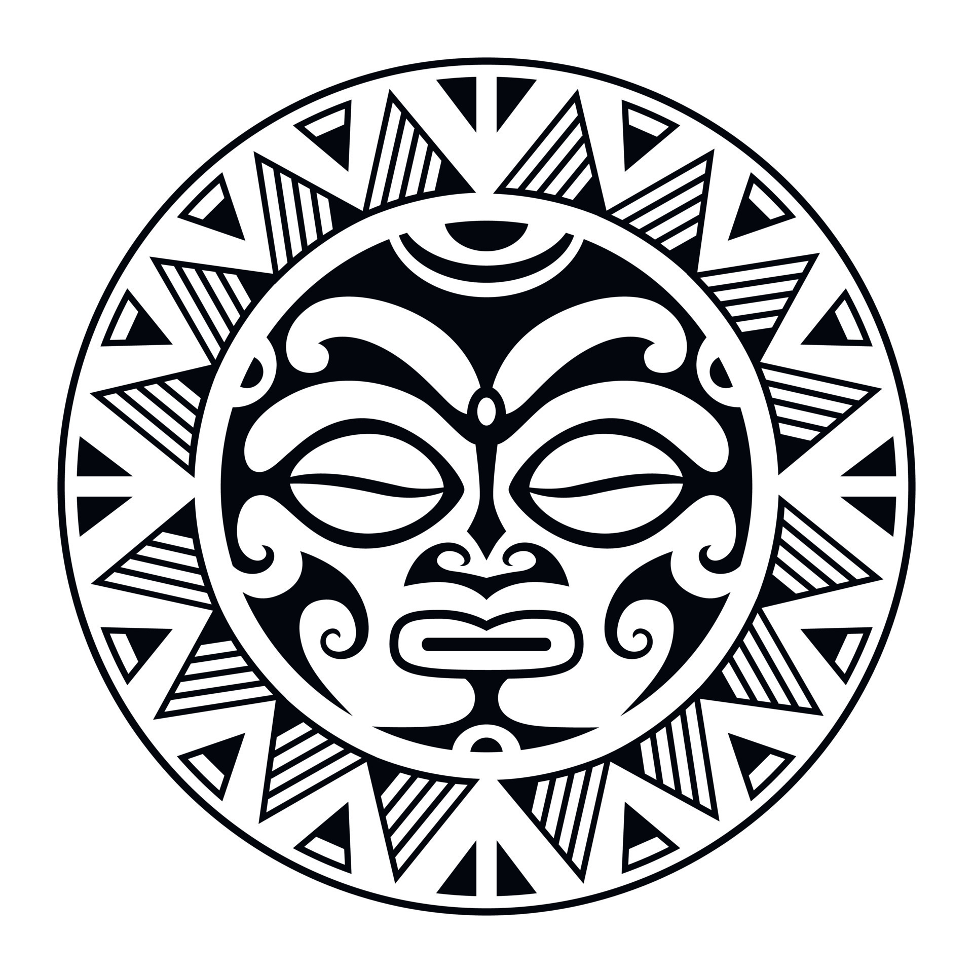 Round tattoo ornament with sun face maori style. African, aztecs or ...