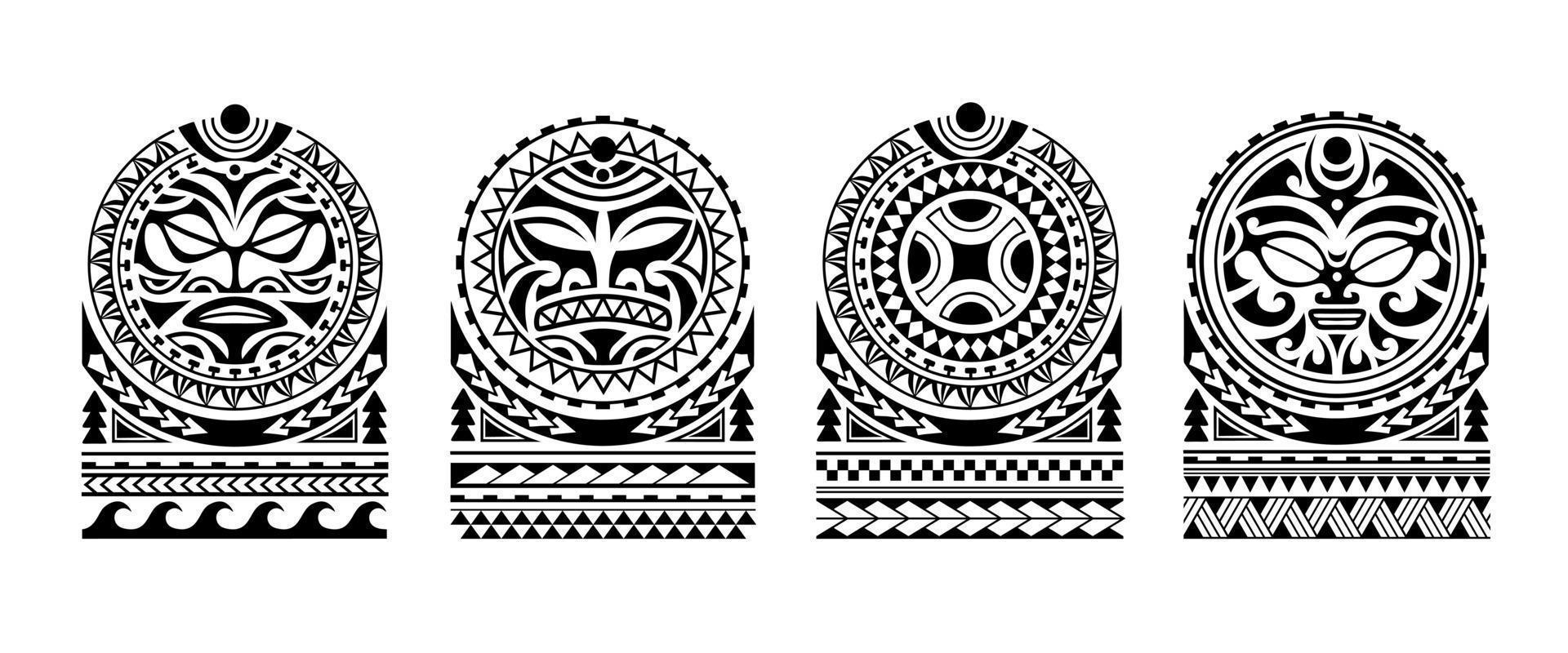 Polynesian shoulder tattoo set design. Pattern aboriginal samoan. vector