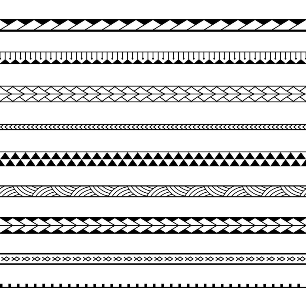 Maori polynesian tribal geometric seamless vector pattern set.