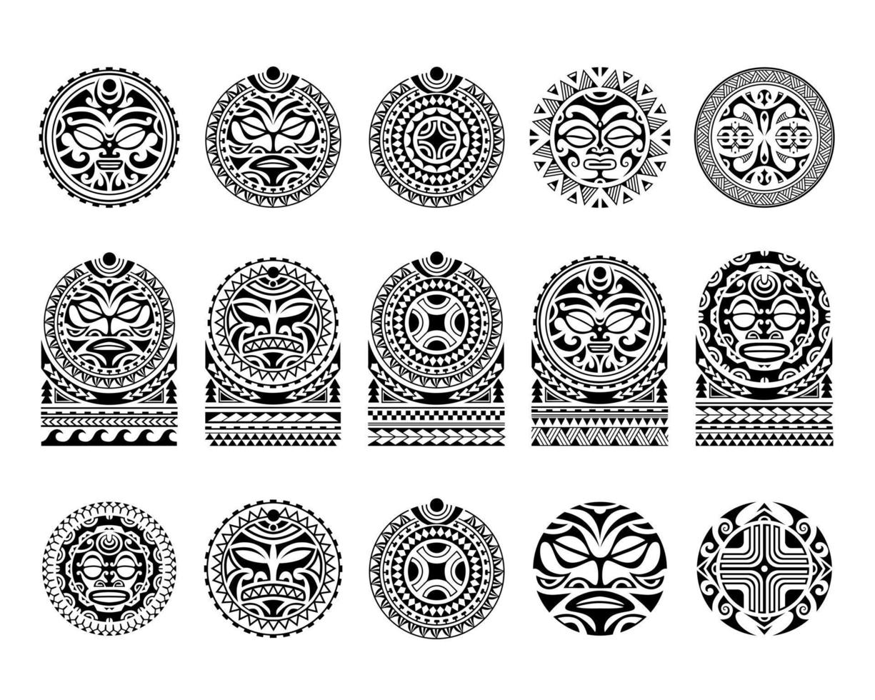 Polynesian shoulder tattoo set design. Pattern aboriginal samoan. vector