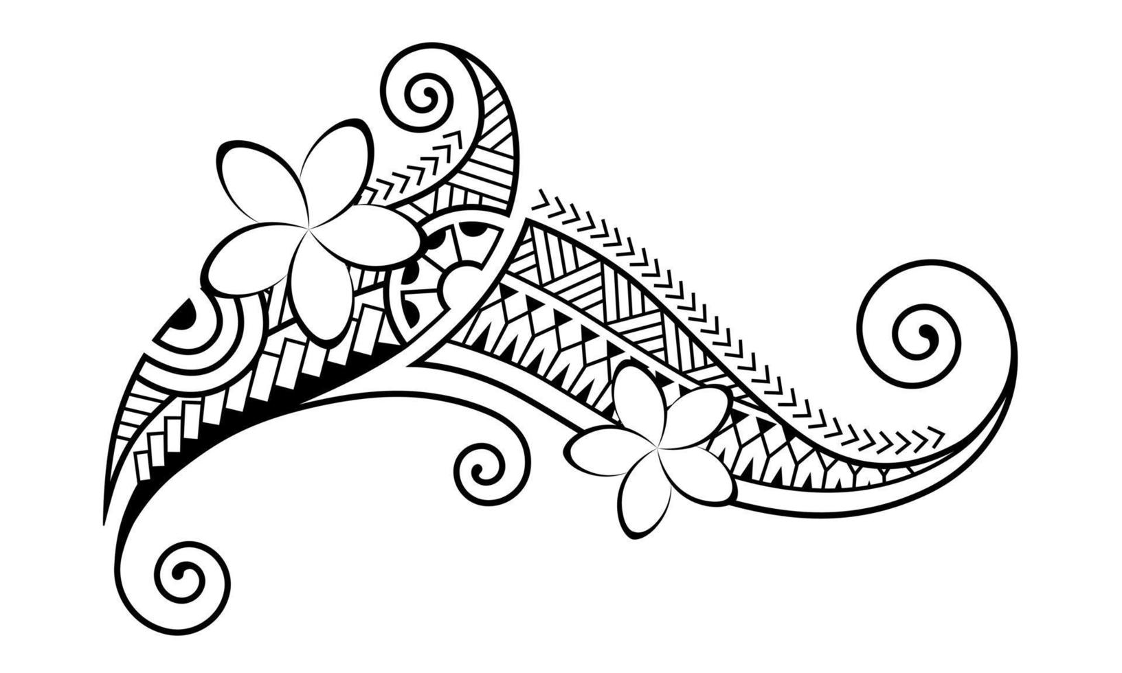 Maori style tattoo. Ethnic decorative oriental ornament with Frangipani Plumeria flowers. vector