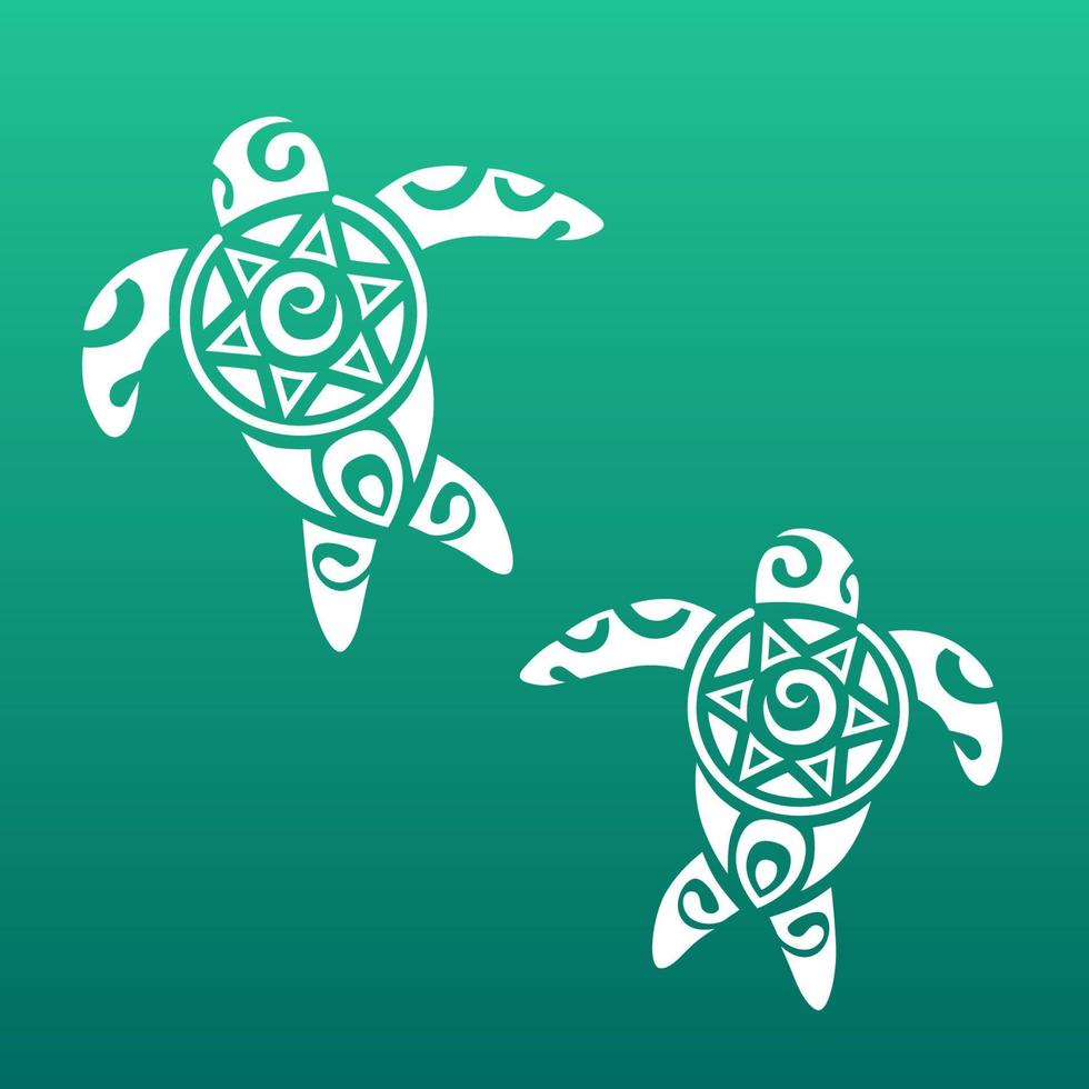 Maori Polynesian Style Turtle tattoo. Blue Background vector