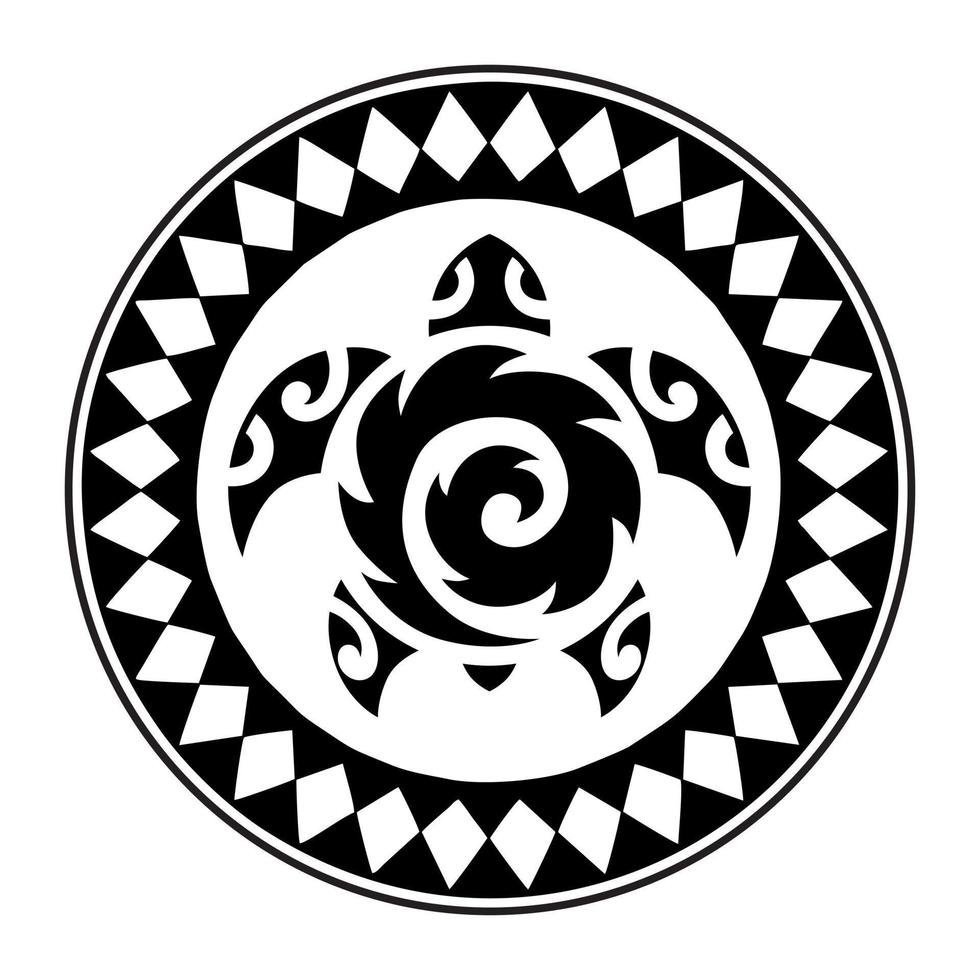 Sea turtle round circle ornament Maori style. Tattoo sketch vector