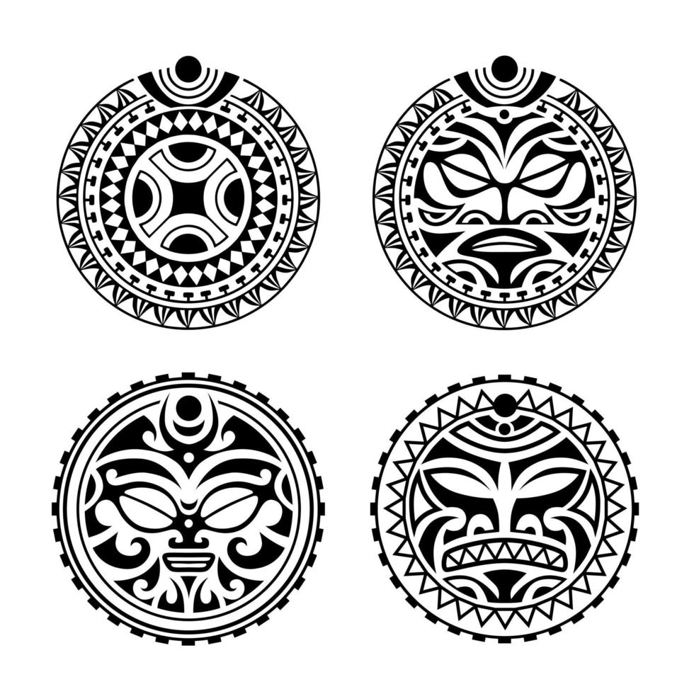 Set of round Maori tattoo ornament. African, maya, aztec, ethnic, tribal style. vector