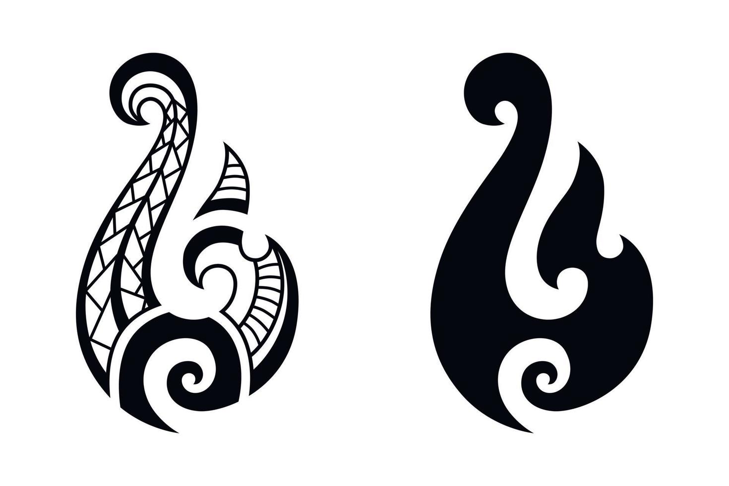 Maori tattoo style fish hook set. Bone matau. Hei matau. vector