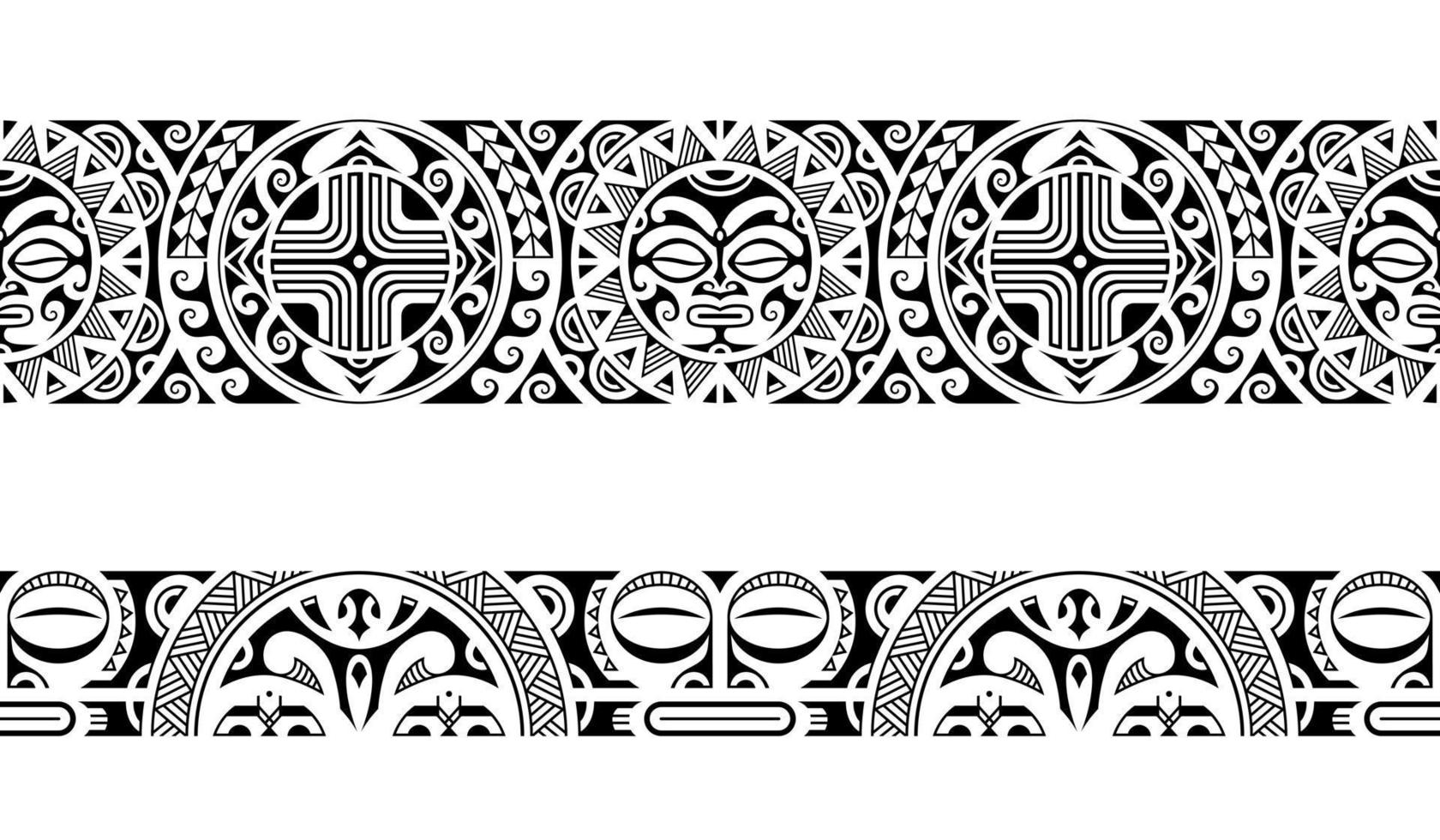 Set of maori polynesian tattoo bracelets border. Tribal sleeve seamless pattern vector. vector