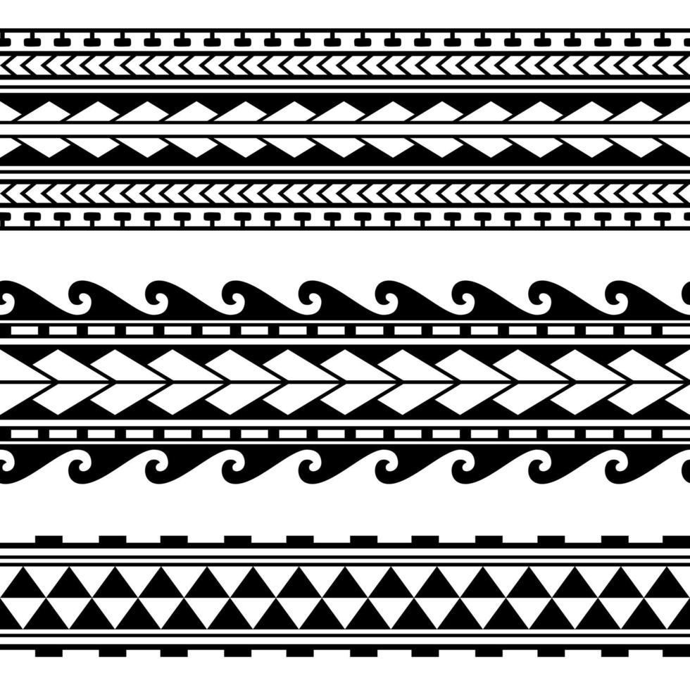 Set of maori polynesian tattoo bracelets border. Tribal sleeve seamless pattern vector. vector