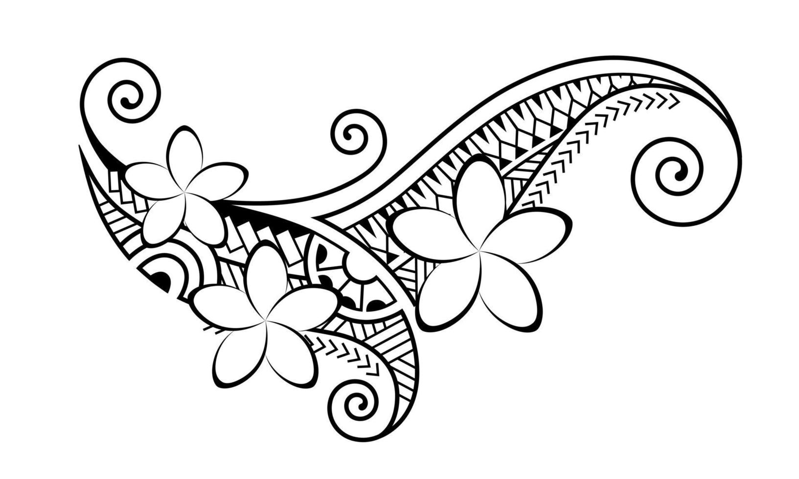 Maori style tattoo. Ethnic decorative oriental ornament with Frangipani Plumeria flowers. vector