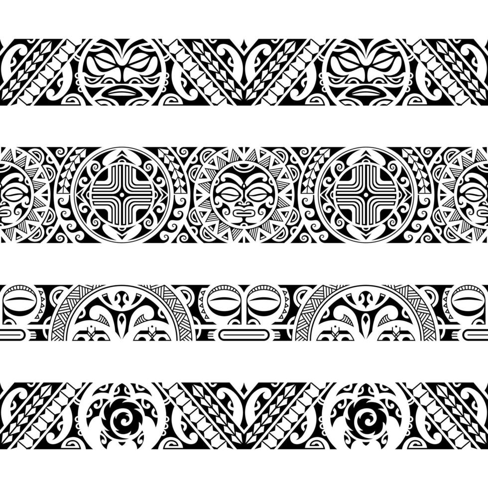 Set of maori polynesian tattoo bracelets border. Tribal sleeve seamless pattern vector. vector