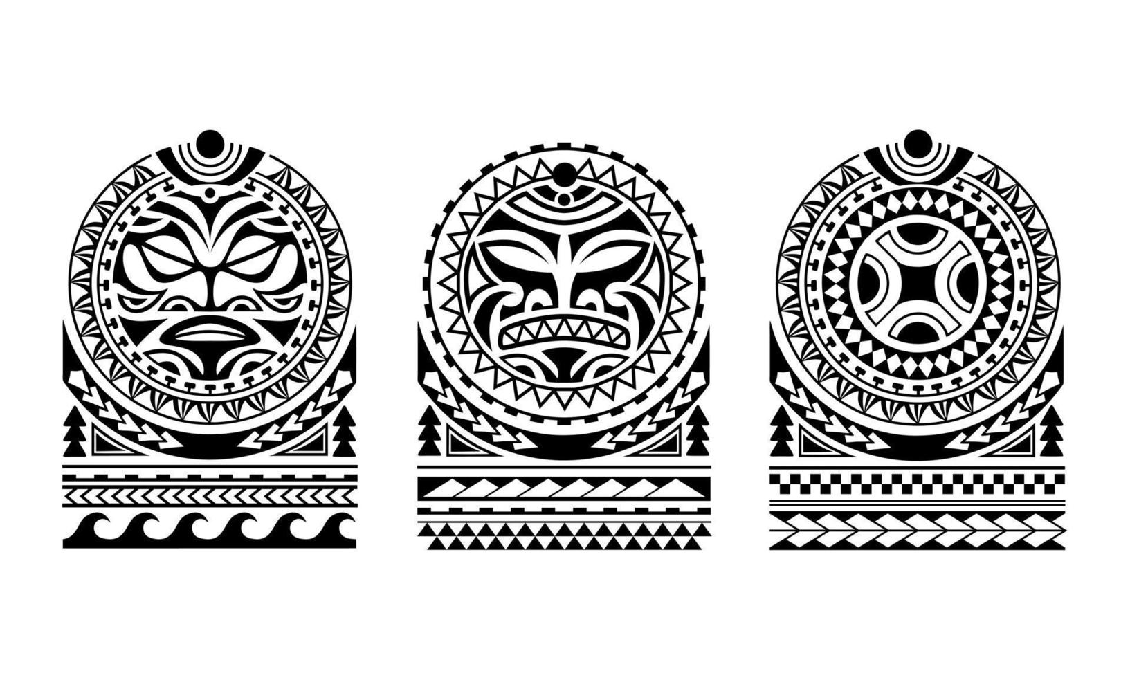 Polynesian shoulder tattoo set design. Pattern aboriginal samoan. vector