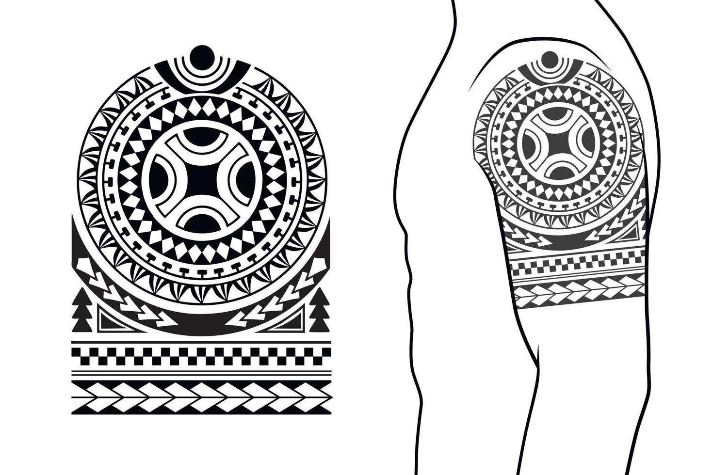 patrón de tatuaje de estilo tribal maorí apto para un hombro, brazo. con ejemplo en el cuerpo. vector