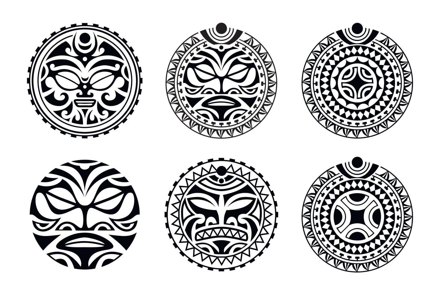 Set of round Maori tattoo ornament. African, maya, aztec, ethnic