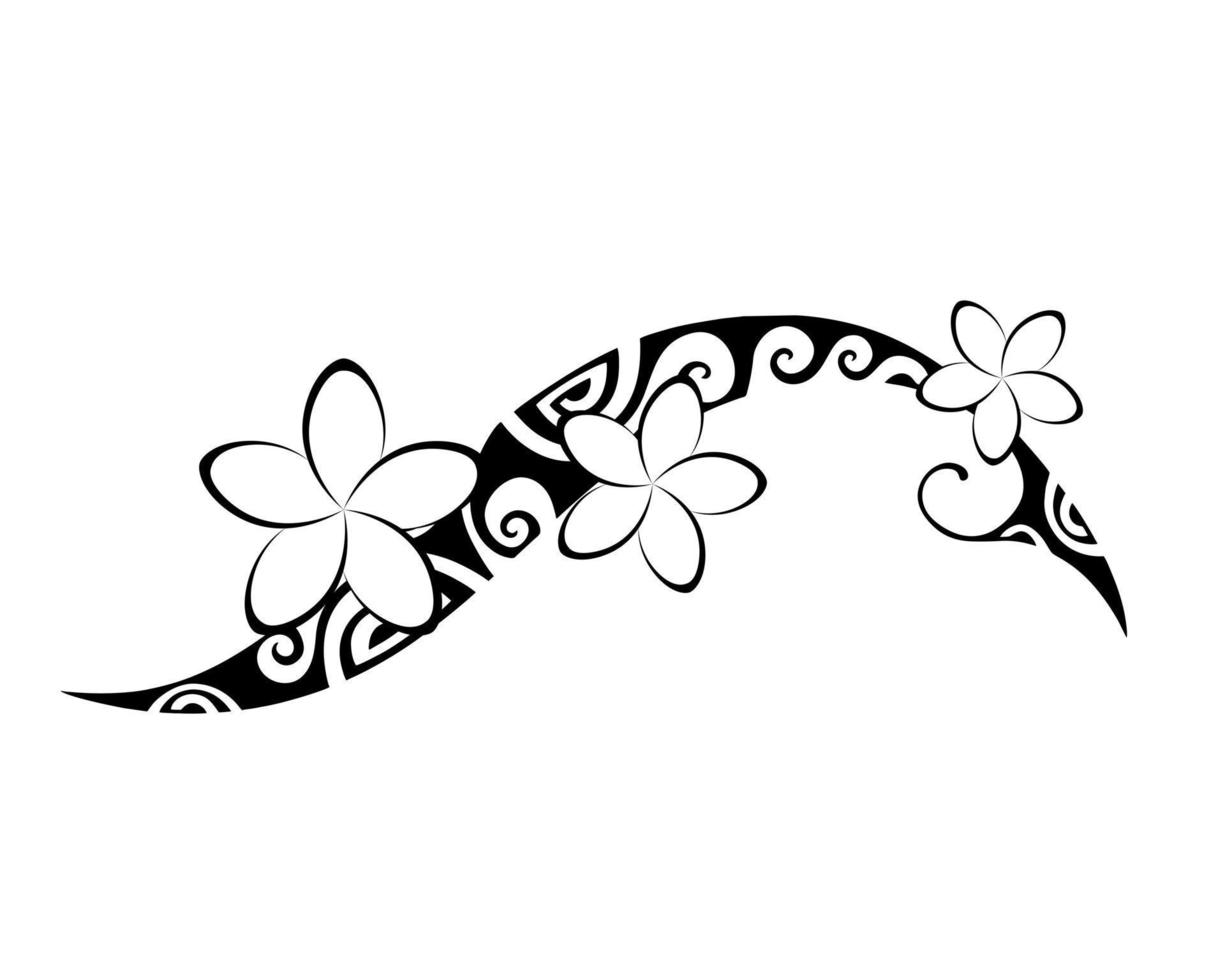 Maori style tattoo. Ethnic decorative oriental ornament with Frangipani Plumeria flowers. vector