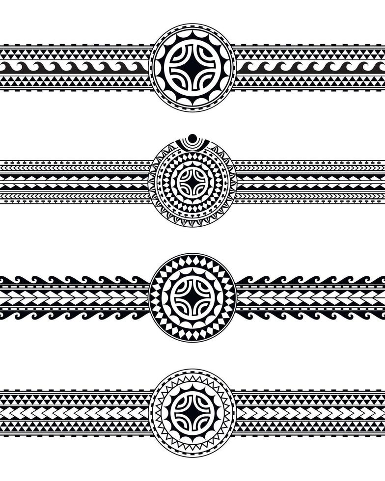 conjunto de brazaletes de tatuaje polinesio maorí frontera. vector de patrones sin fisuras de manga tribal.