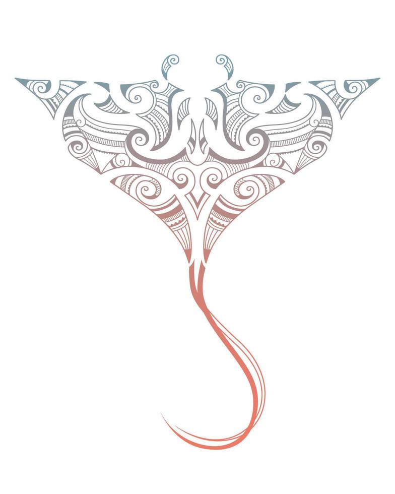 manta raya pastinaca maorí tatuajes ornamento coloridas vector