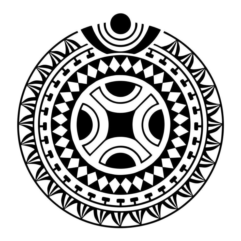 patrón de diseño de tatuajes tribales vector de mandala polinesio, adorno maorí de roseta en forma de círculo geométrico