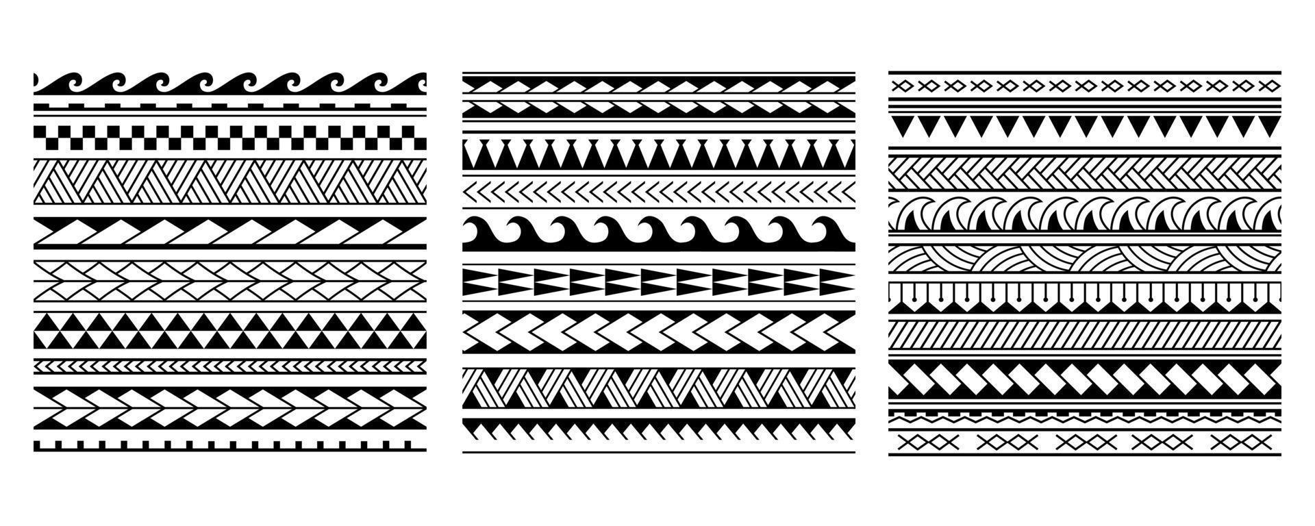 Maori polynesian tribal geometric seamless vector pattern set.