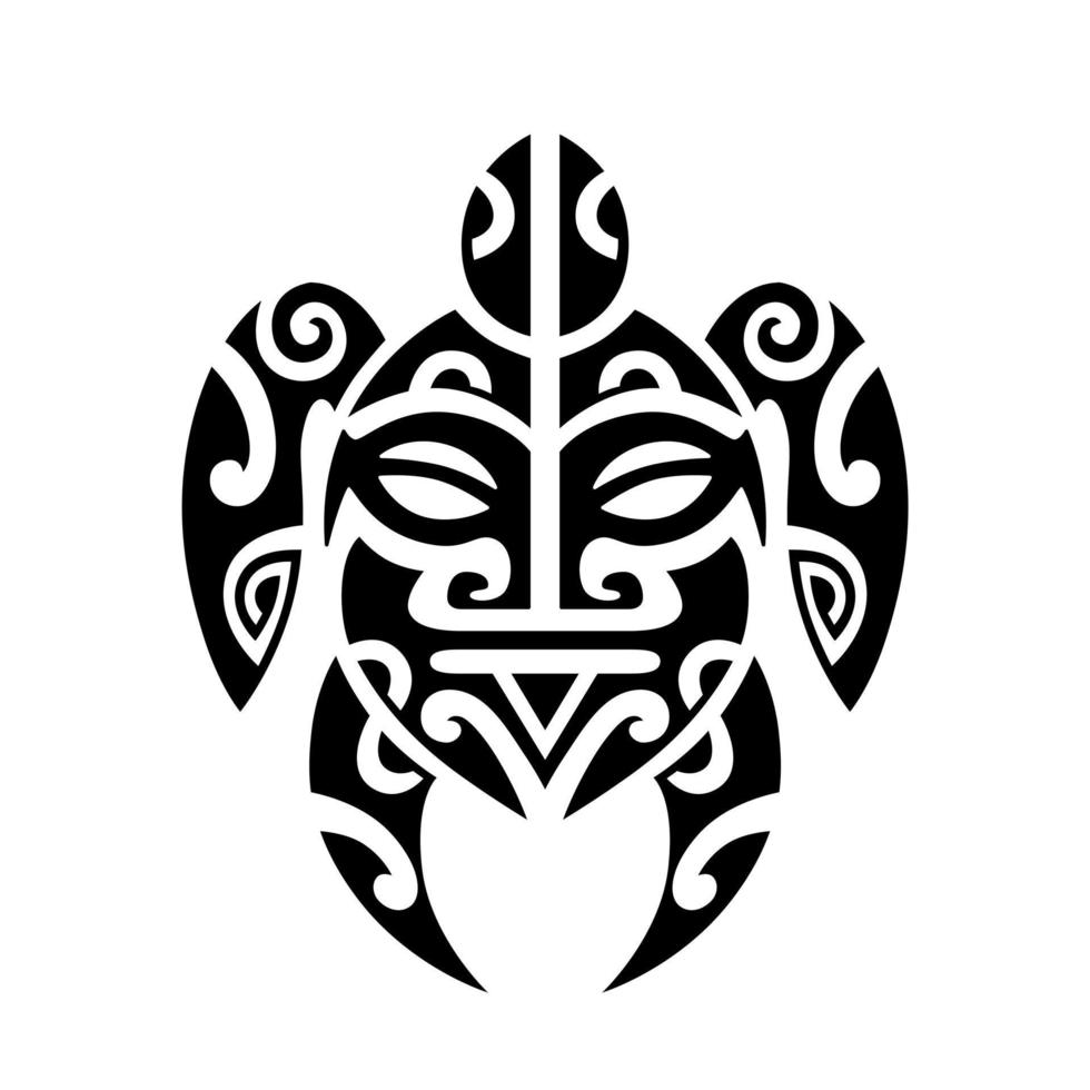 Sea turtle in Maori tattoo tribal style. Black and white sketch or logo. vector