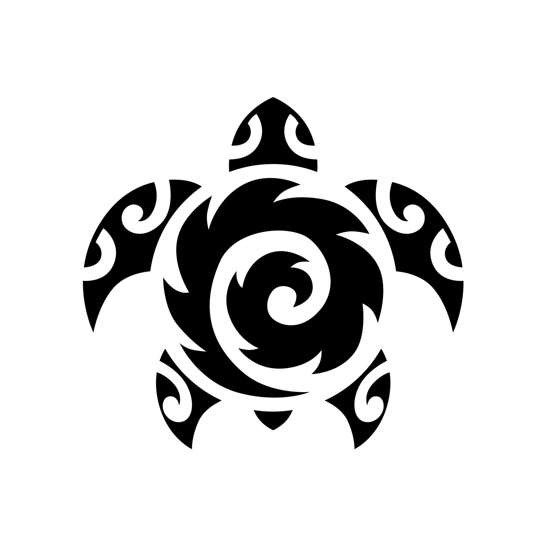 Sea turtle in Maori tattoo tribal style. Black and white sketch or logo