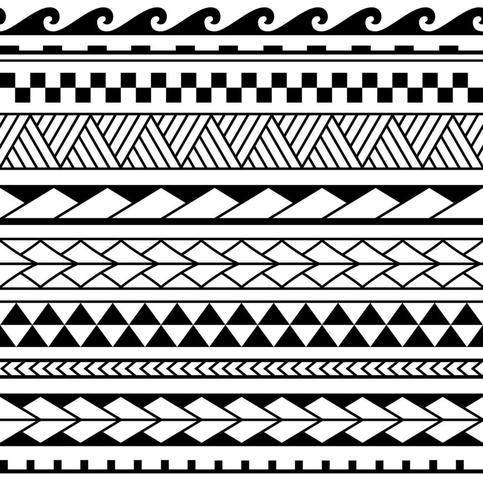 Maori polynesian tribal geometric seamless vector pattern set.