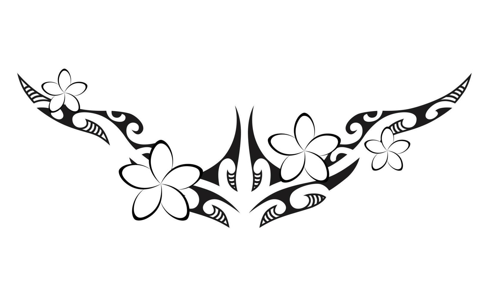 tatuaje de estilo maorí. ornamento oriental decorativo étnico con flores de frangipani plumeria. vector