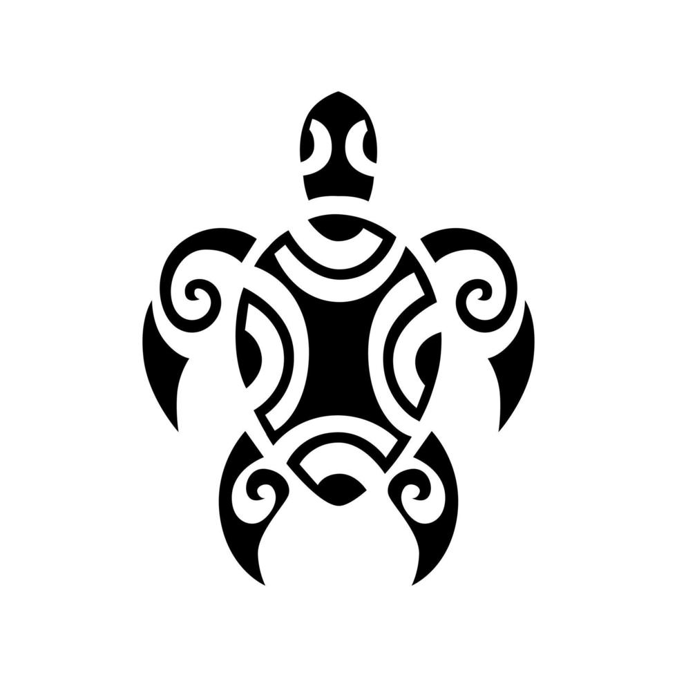 Sea turtle in Maori tattoo tribal style. Black and white sketch or logo. vector