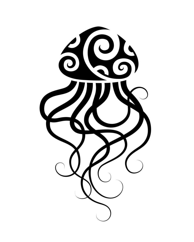 Jellyfish Maori style. Tattoo sketch or logo. Tribal ethno style vector