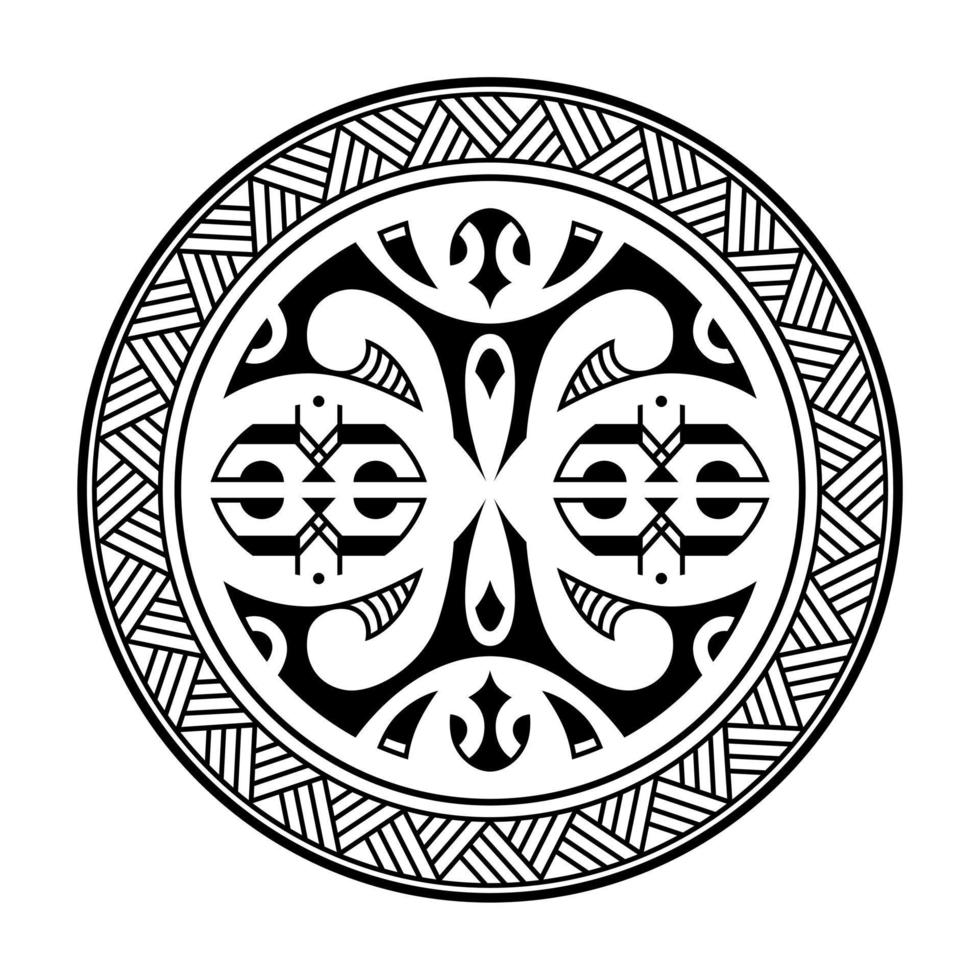 patrón de diseño de tatuajes tribales vector de mandala polinesio, adorno maorí de roseta en forma de círculo geométrico