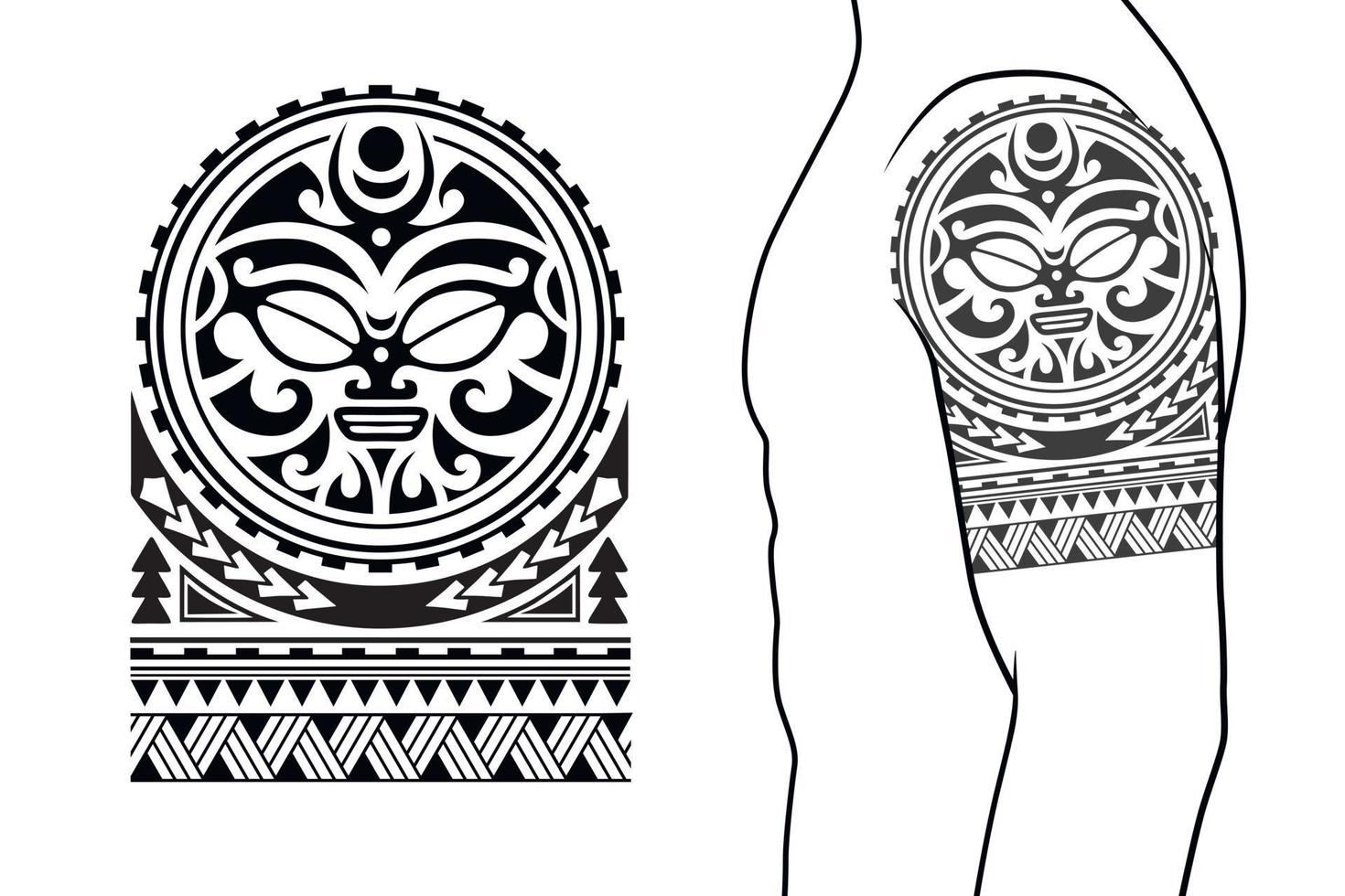 Maori tribal style tattoo pattern fit for a shoulder, arm. With example on body. vector