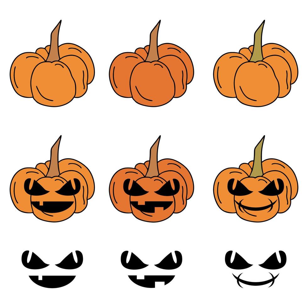 un conjunto de calabazas para halloween. constructor de emociones. objetos sobre un fondo blanco. vector