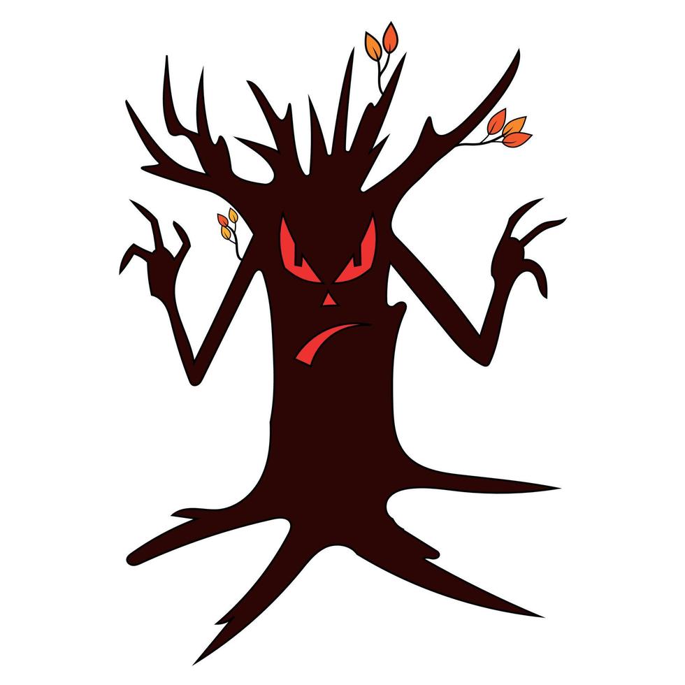 un árbol malvado aterrador para las vacaciones de halloween. ilustración vectorial sobre un fondo blanco. vector