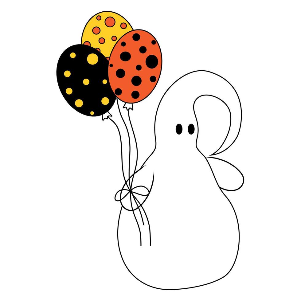 vector illustration for Halloween, cute ghost with balloons.