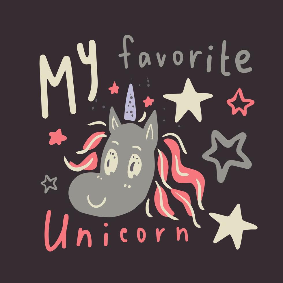 Unicorn portrait vector illustration with lettering