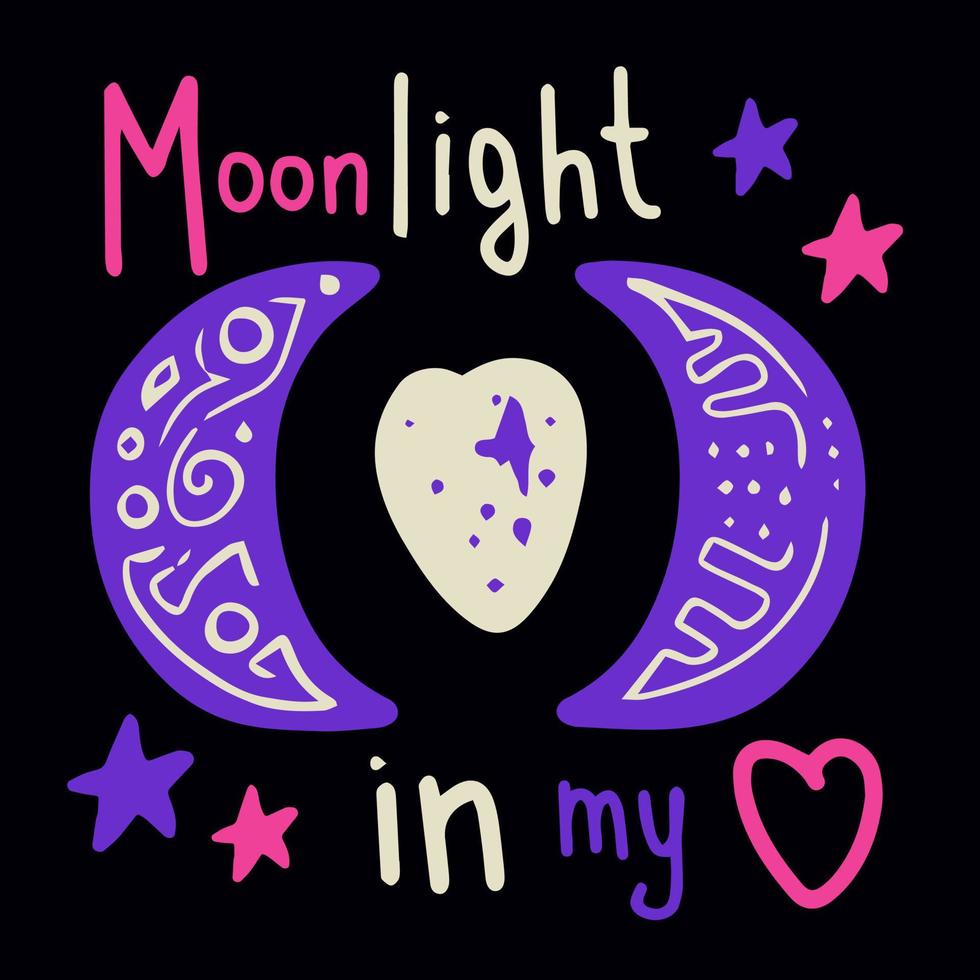 Hand drawn magic moon with lettering vector