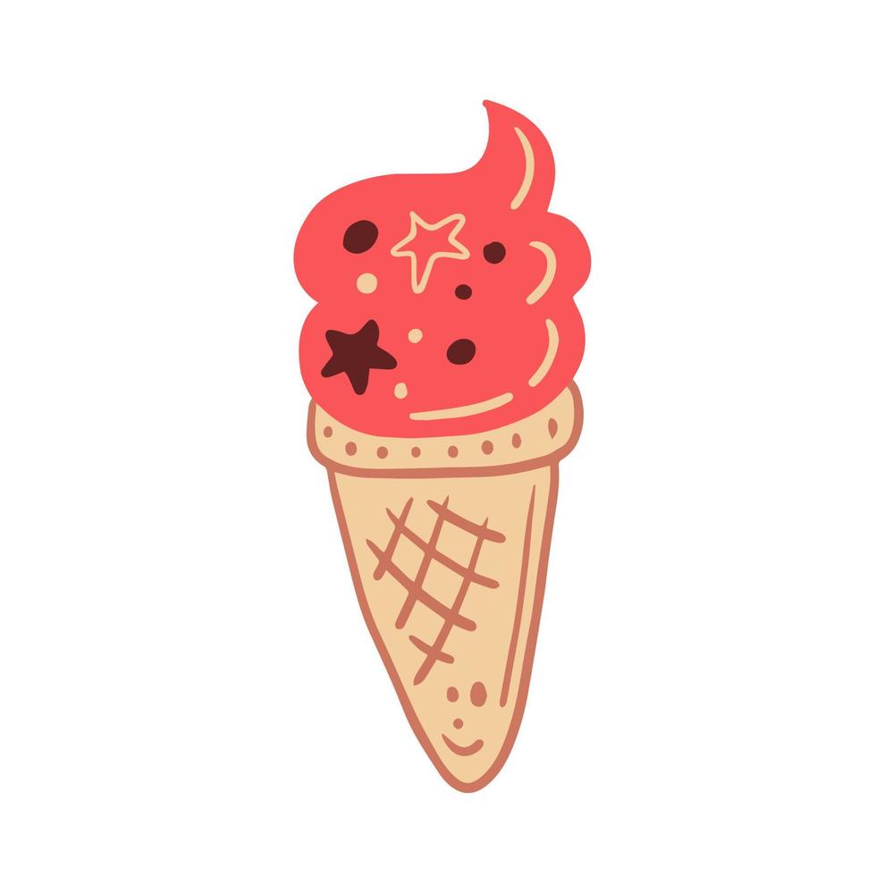 Adorable pink ice cream doodle vector