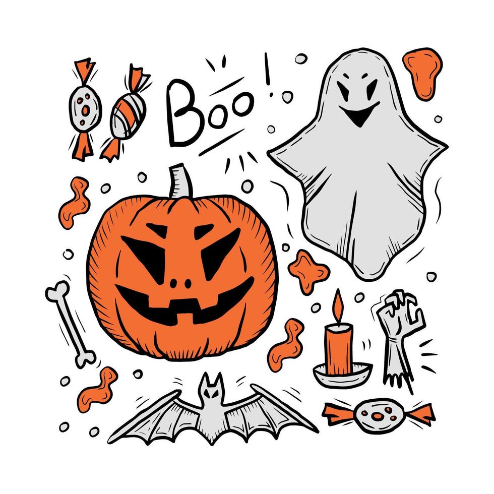 Halloween doodle colorful set vector