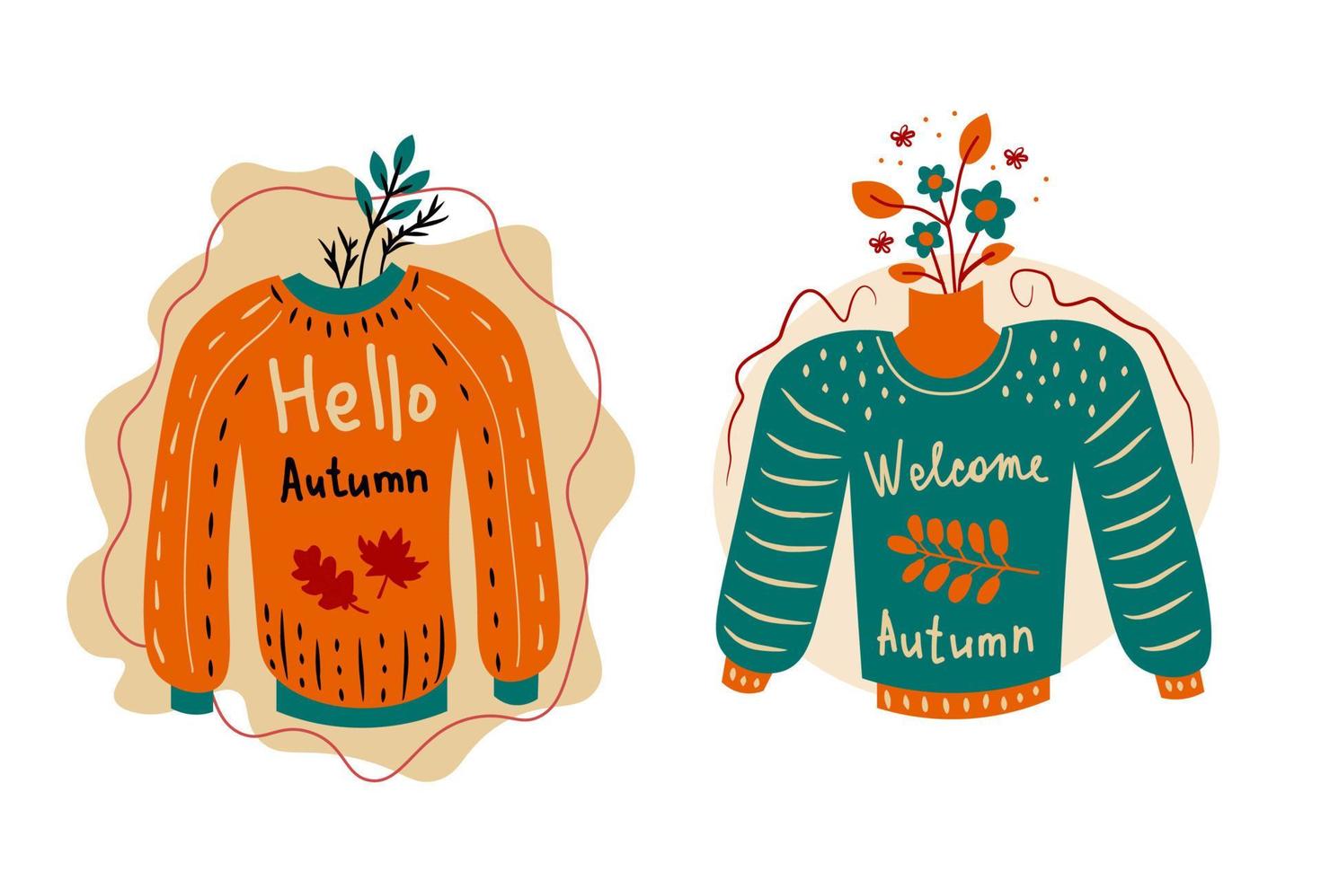 Autumn sweater set with twigs and lettering vector