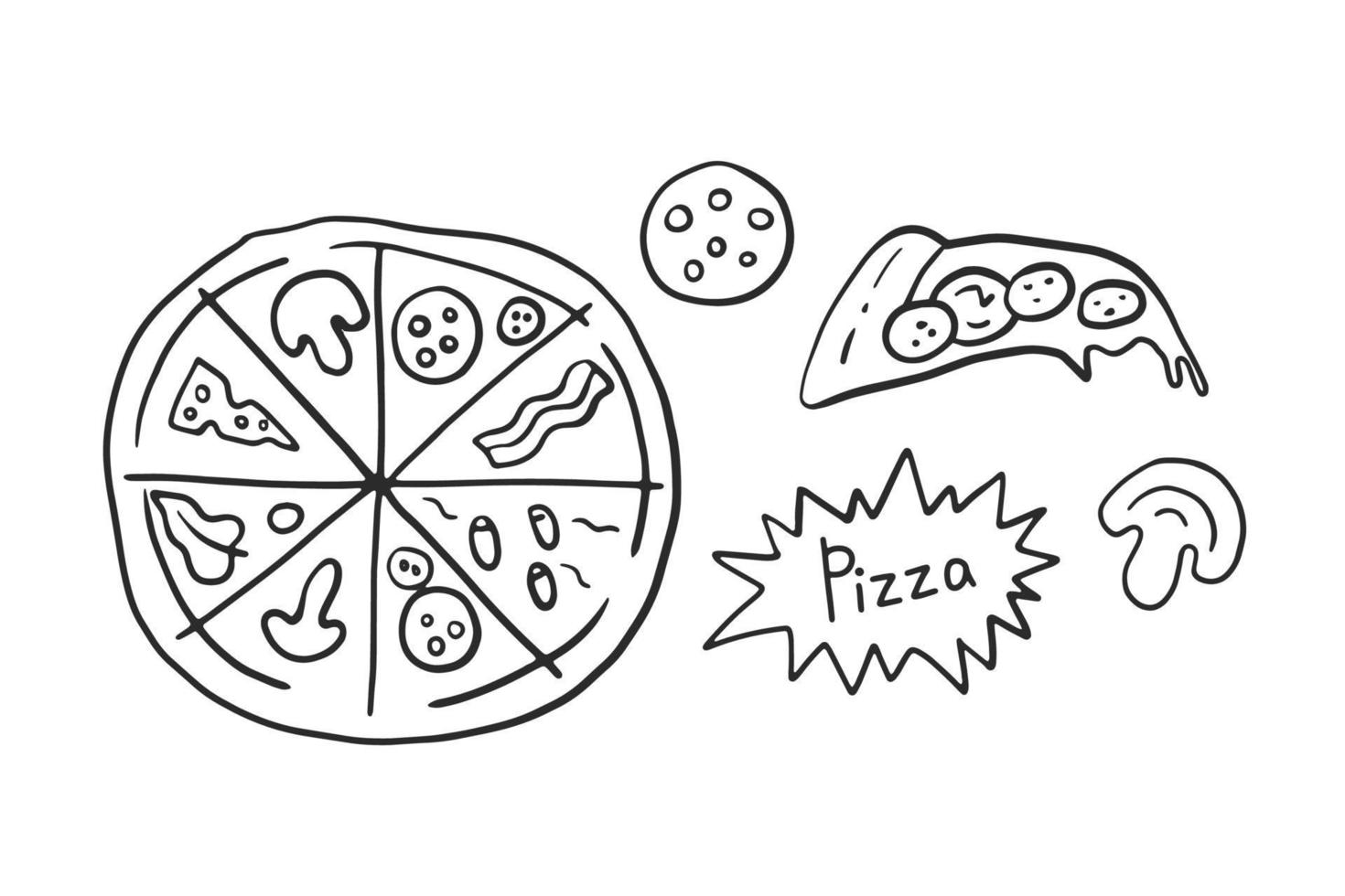 Doodle pizza basic elements set vector