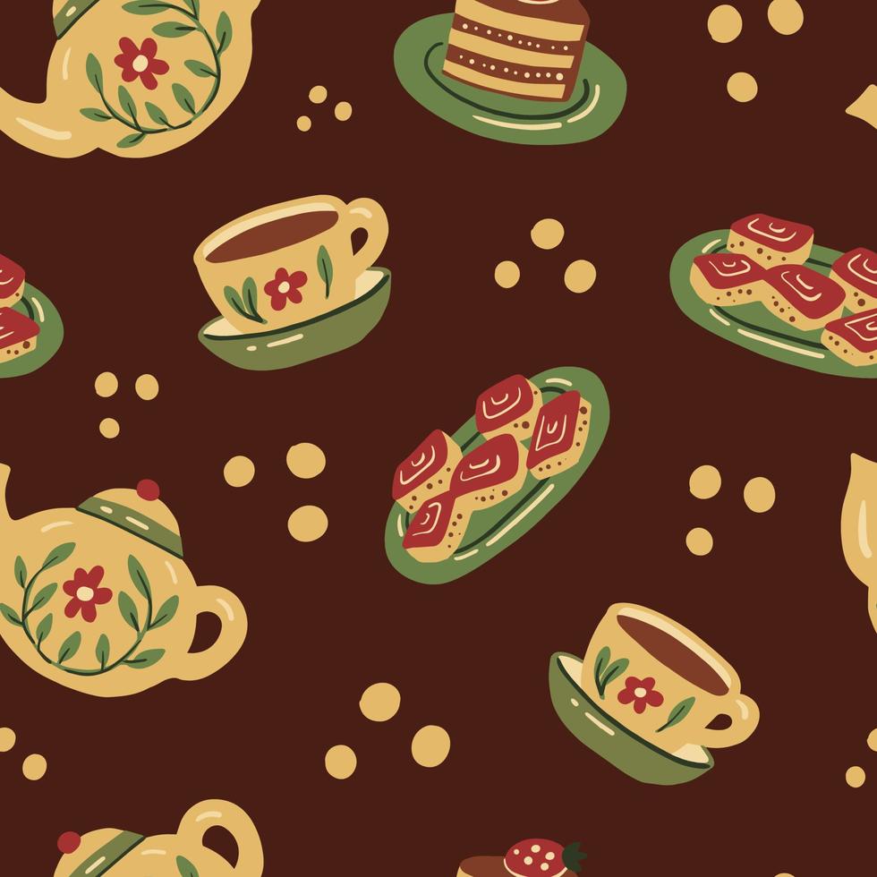 Cozy tea seamless pattern vector