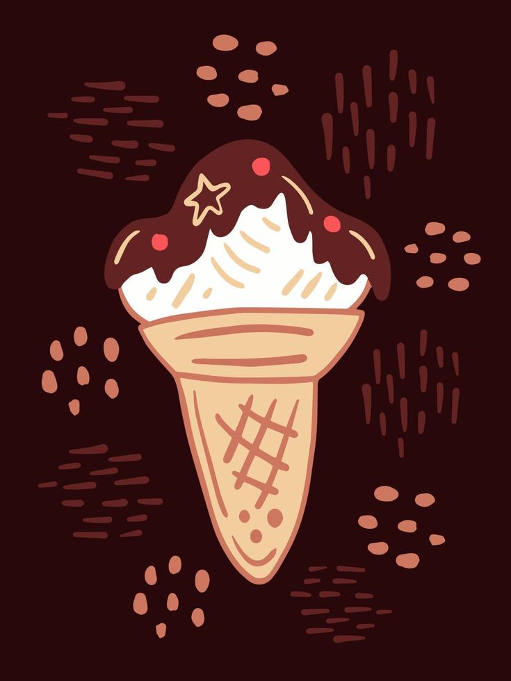 Chocolate ice cream cone doodle vector illustration