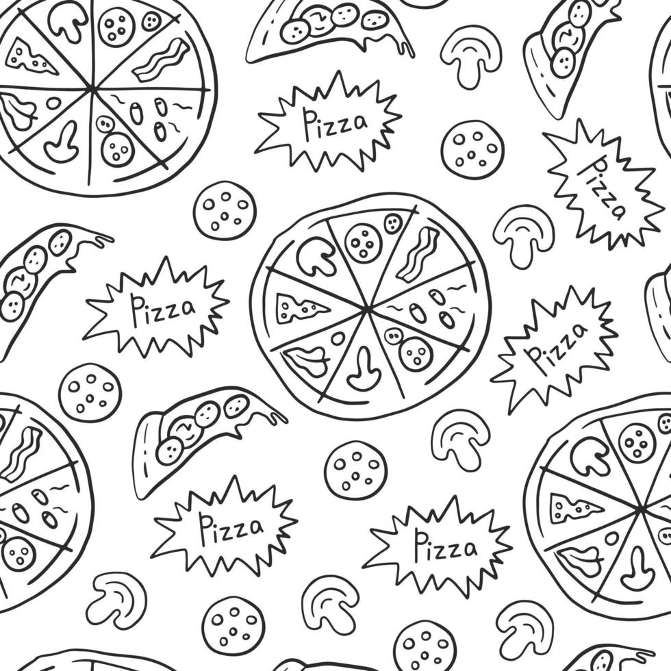 Doodle pizza seamless pattern vector