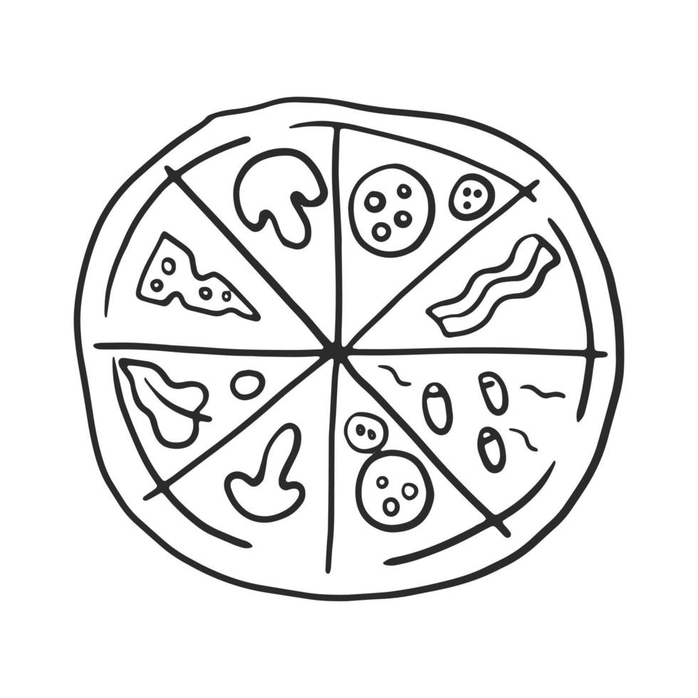Doodle pizza emblem vector illustration