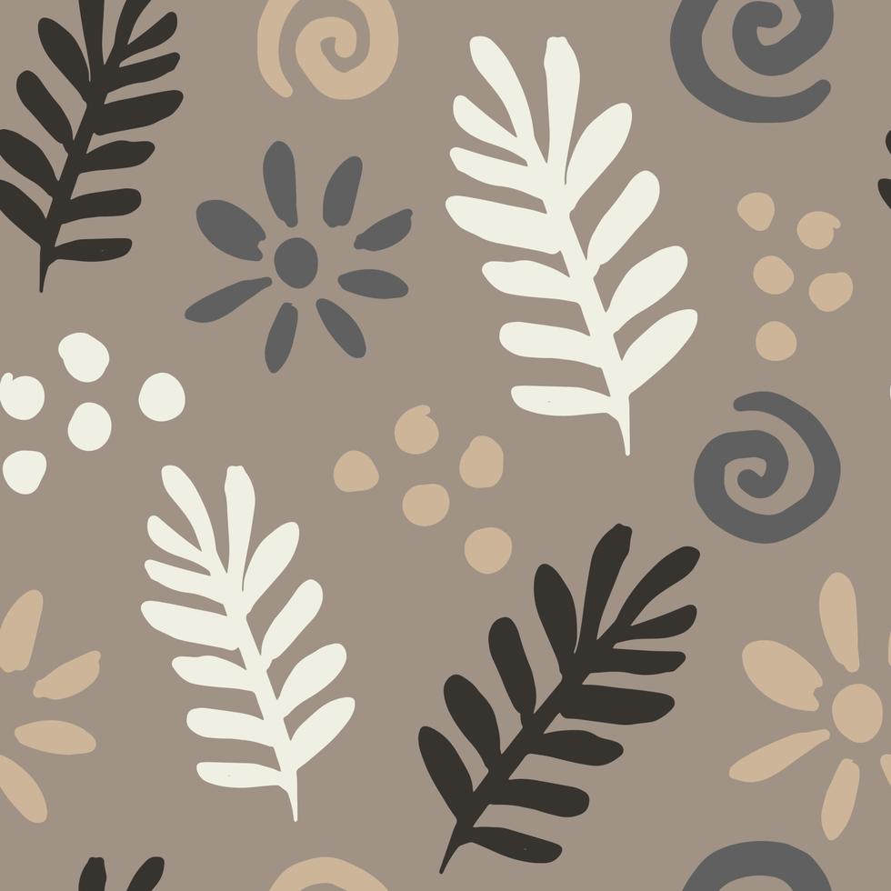 bonito patrón transparente dibujado a mano botánico gris y beige vector